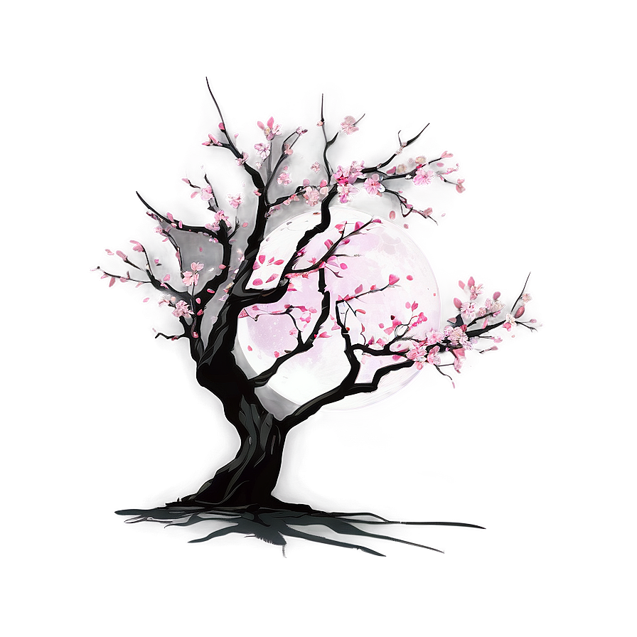 Sakura Tree In Full Moon Png Wrw PNG