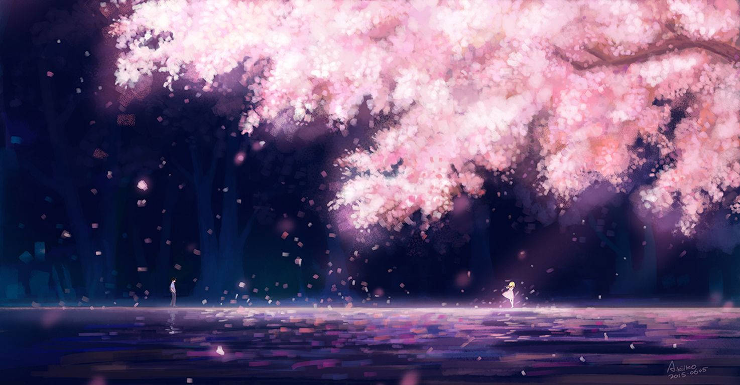 The beauty of a cherry blossom tree in the anime classic, Your Lie in April Wallpaper