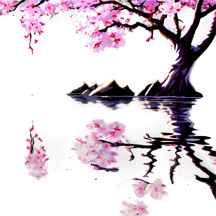 Sakura Tree Reflection In Water Png Ijh PNG