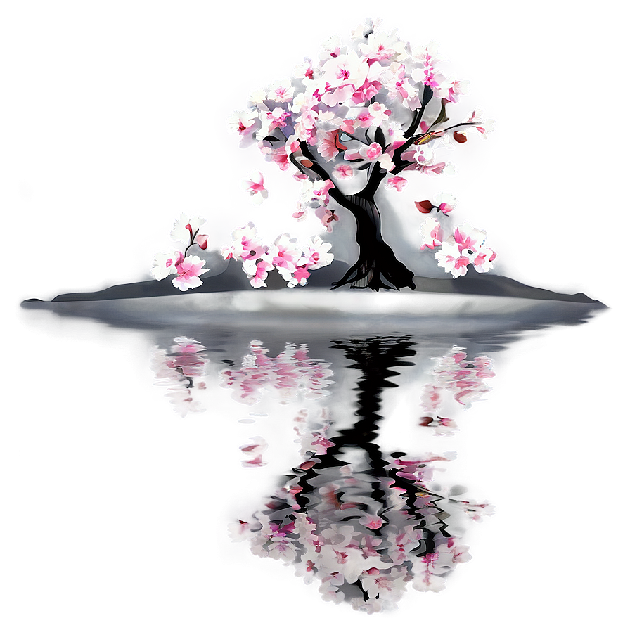 Sakura Tree Reflection In Water Png Ksj PNG