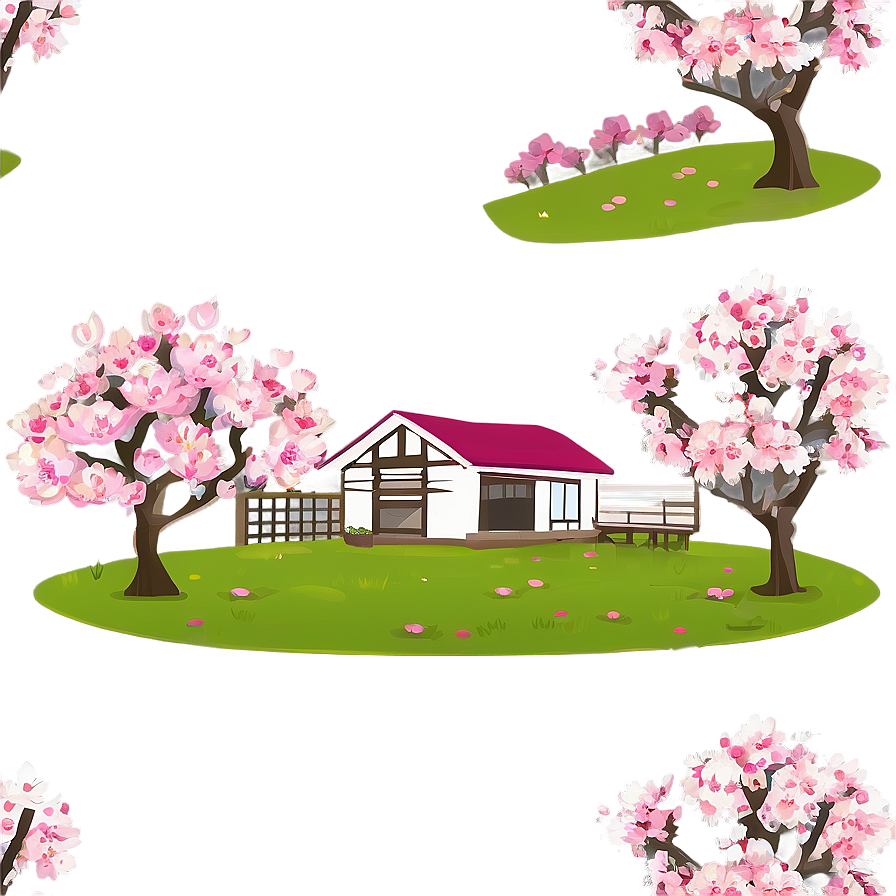 Sakura Tree With Farmhouse Scenery Png 06122024 PNG