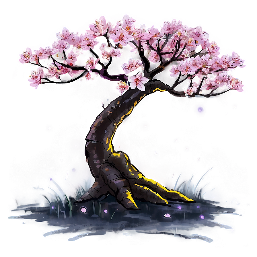 Sakura Tree With Fireflies At Night Png Gst PNG