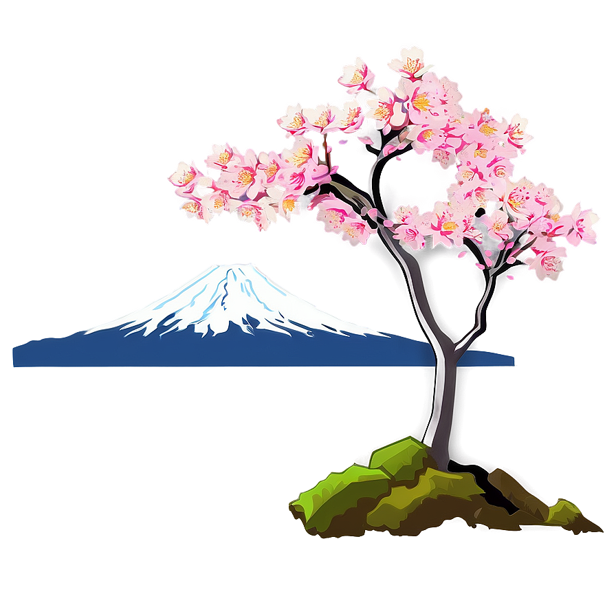 Sakura Tree With Mount Fuji Png Mew56 PNG
