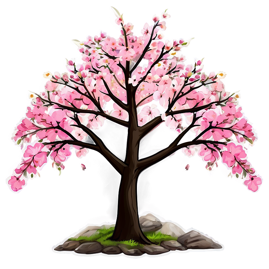 Sakura Tree With Mountain Background Png 06122024 PNG