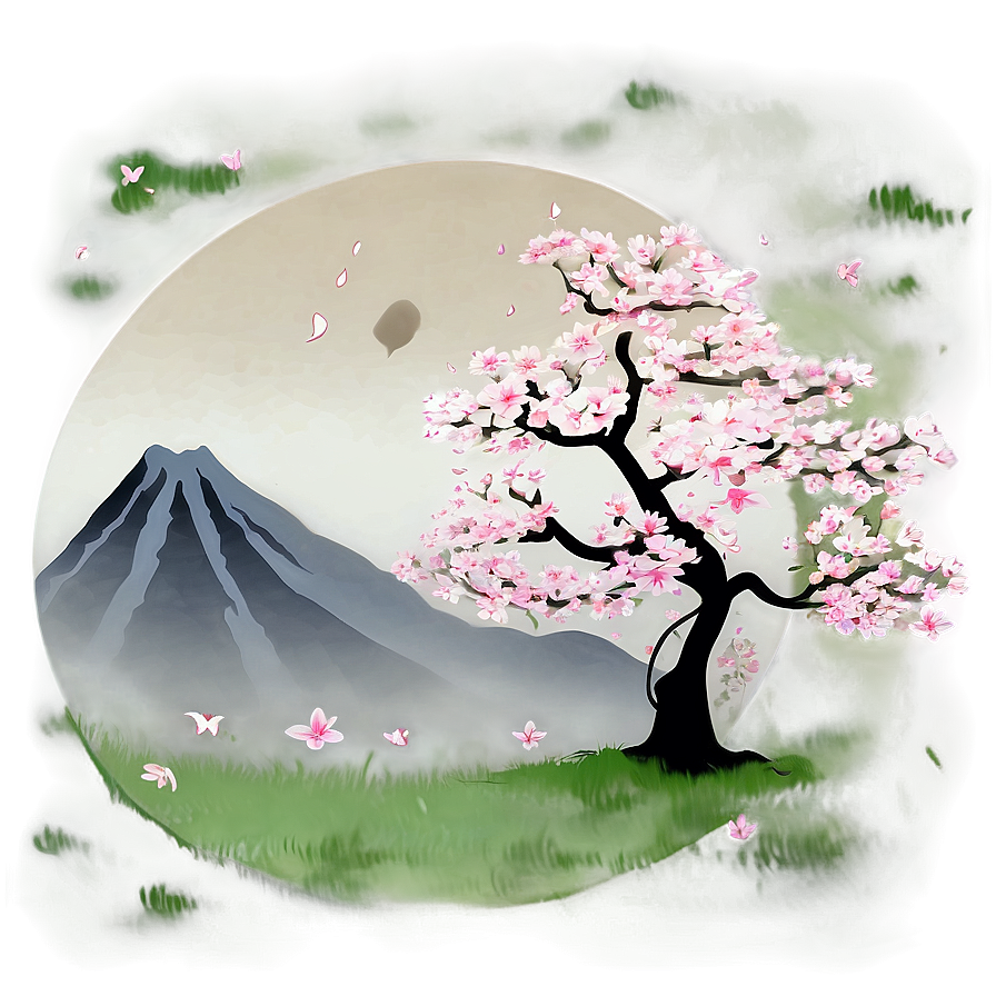 Sakura Tree With Mountain Background Png 22 PNG