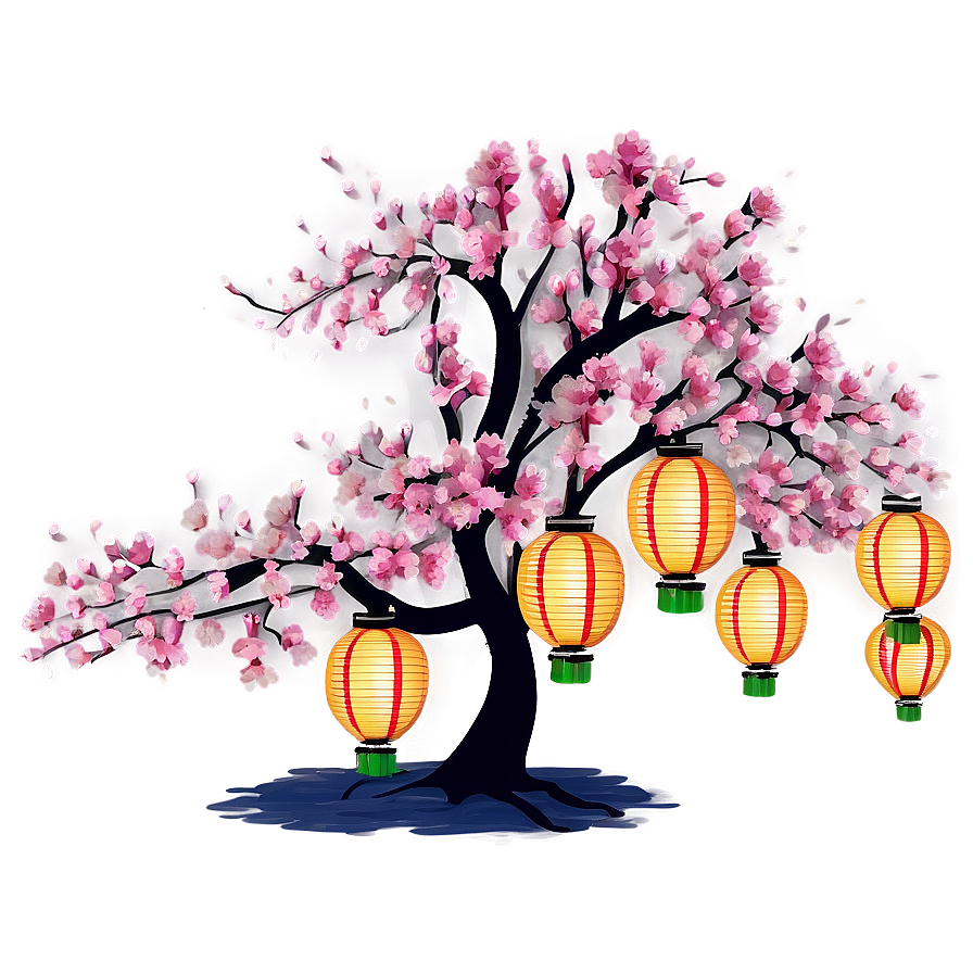 Sakura Tree With Paper Lanterns Png Lri PNG