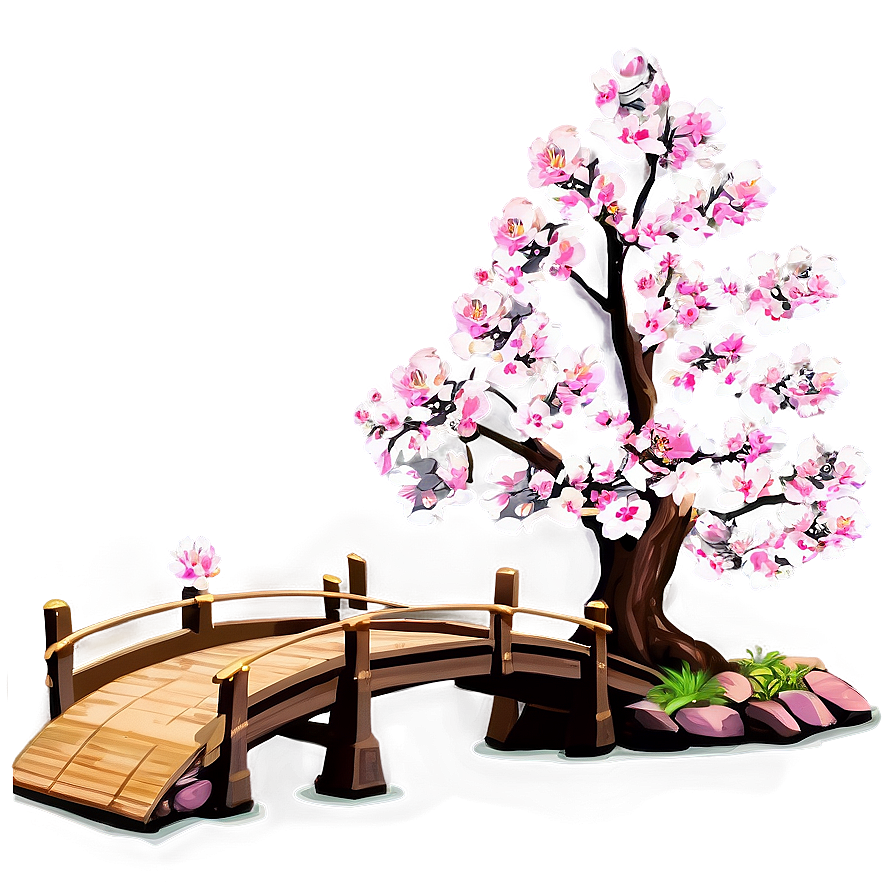 Sakura Tree With Wooden Bridge Png Yer7 PNG