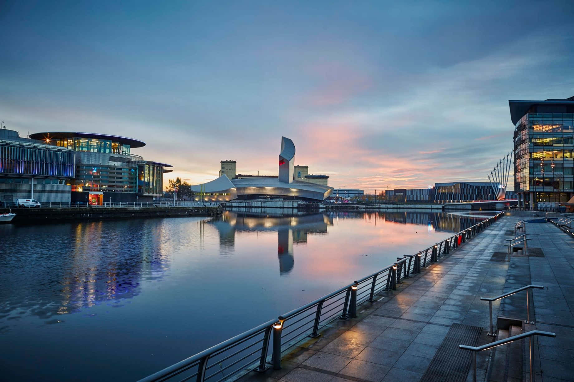 Download Salford Quays Dusk View Wallpaper | Wallpapers.com