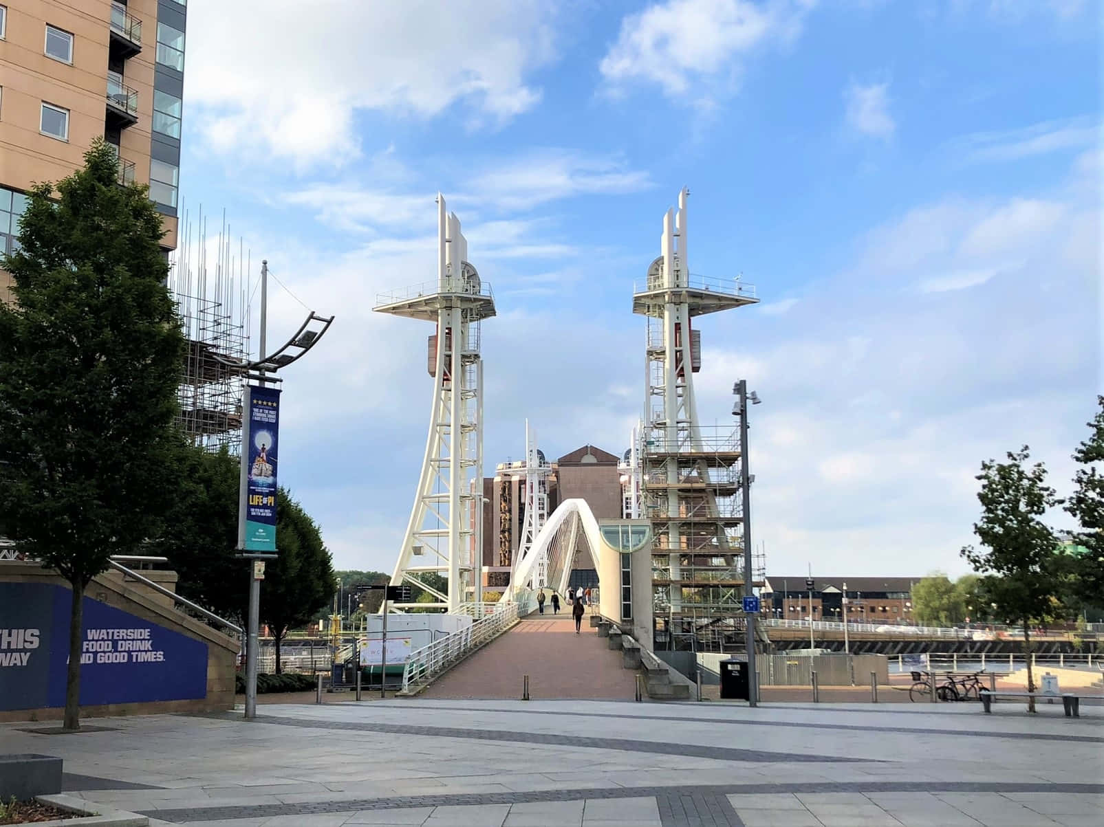 Salford Quays Footbridgeand Towers Wallpaper