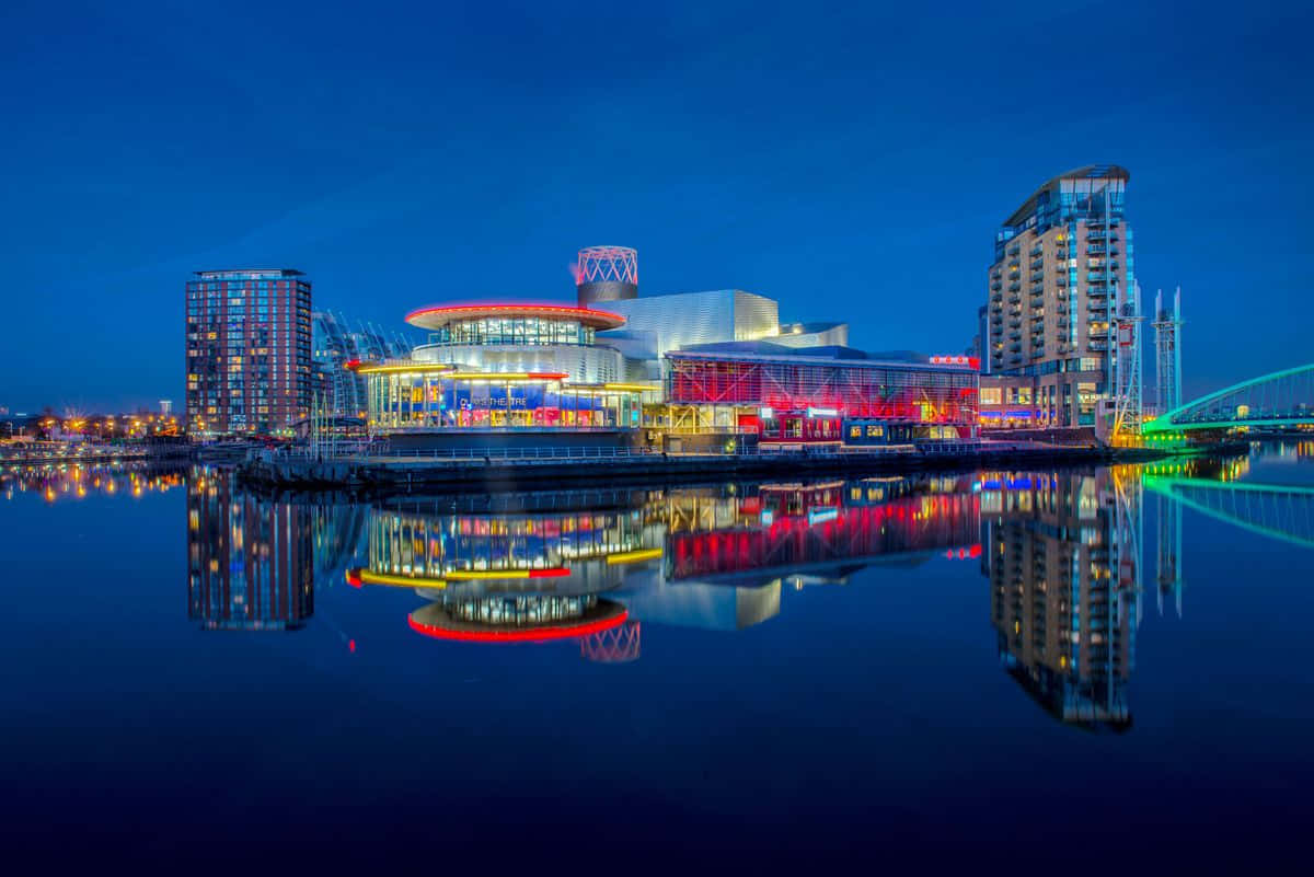 Salford Quays Waterfront Night Reflections Wallpaper