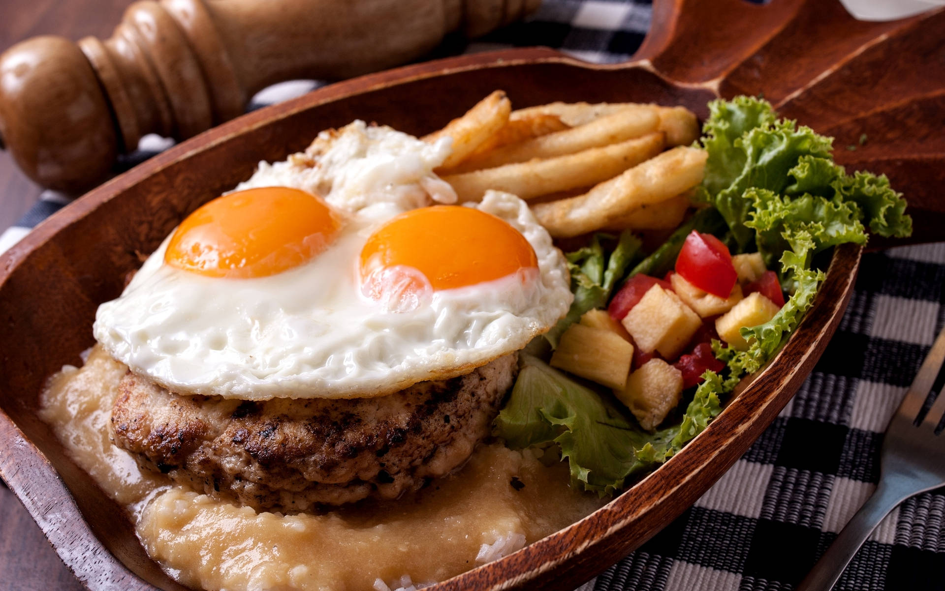 Salisbury Steak Topped With Fried Eggs Wallpaper