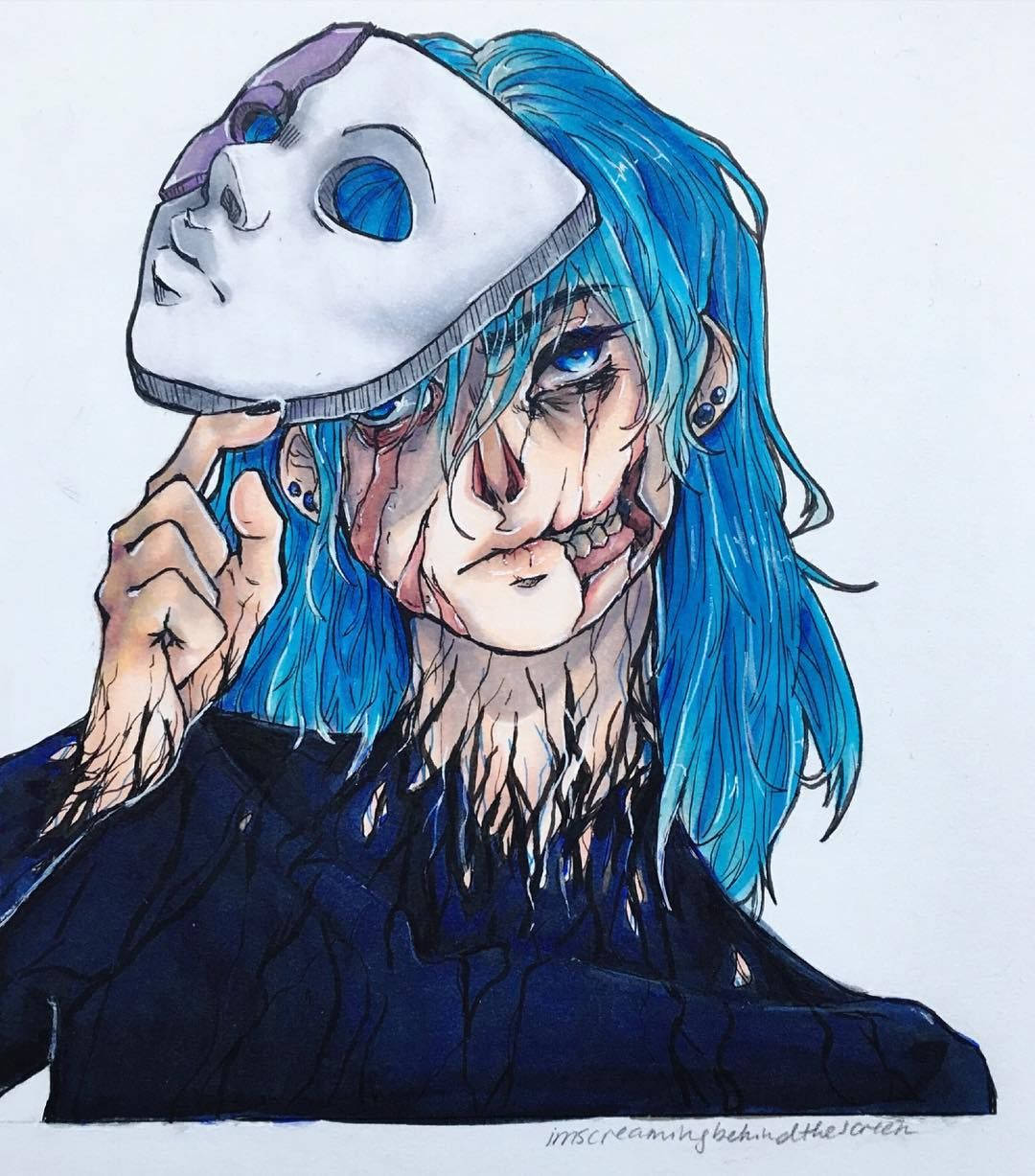 Sally Face Holding His Mask Up Wallpaper