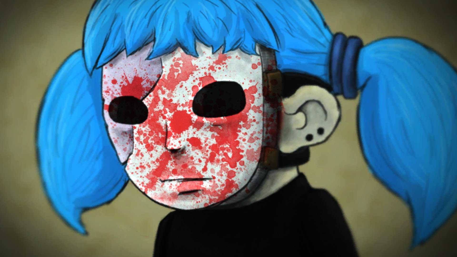 Horrific Figure of Sally Face in Blood-Splattered Mask Wallpaper