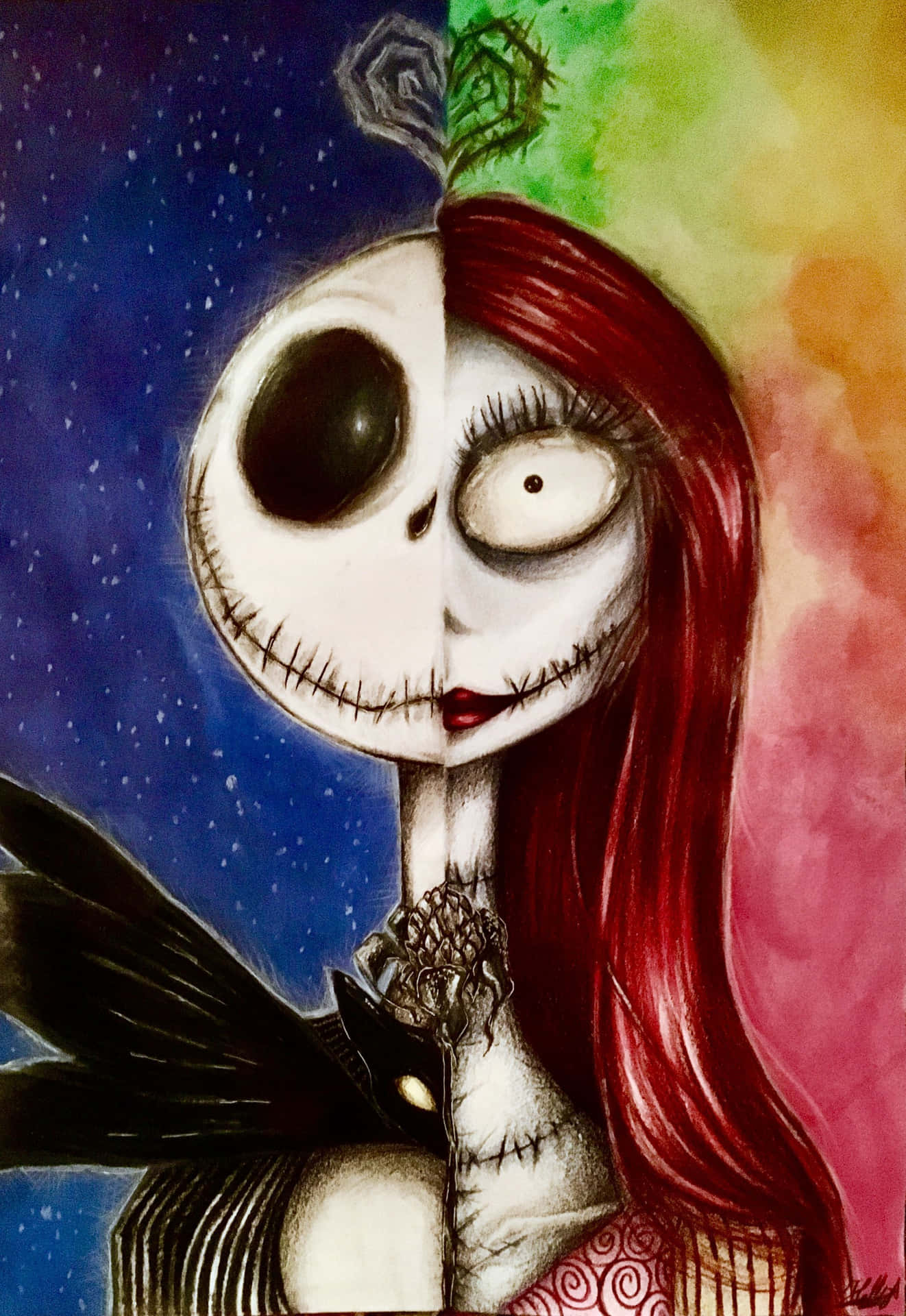 A Painting Of A Woman And A Skeleton Wallpaper