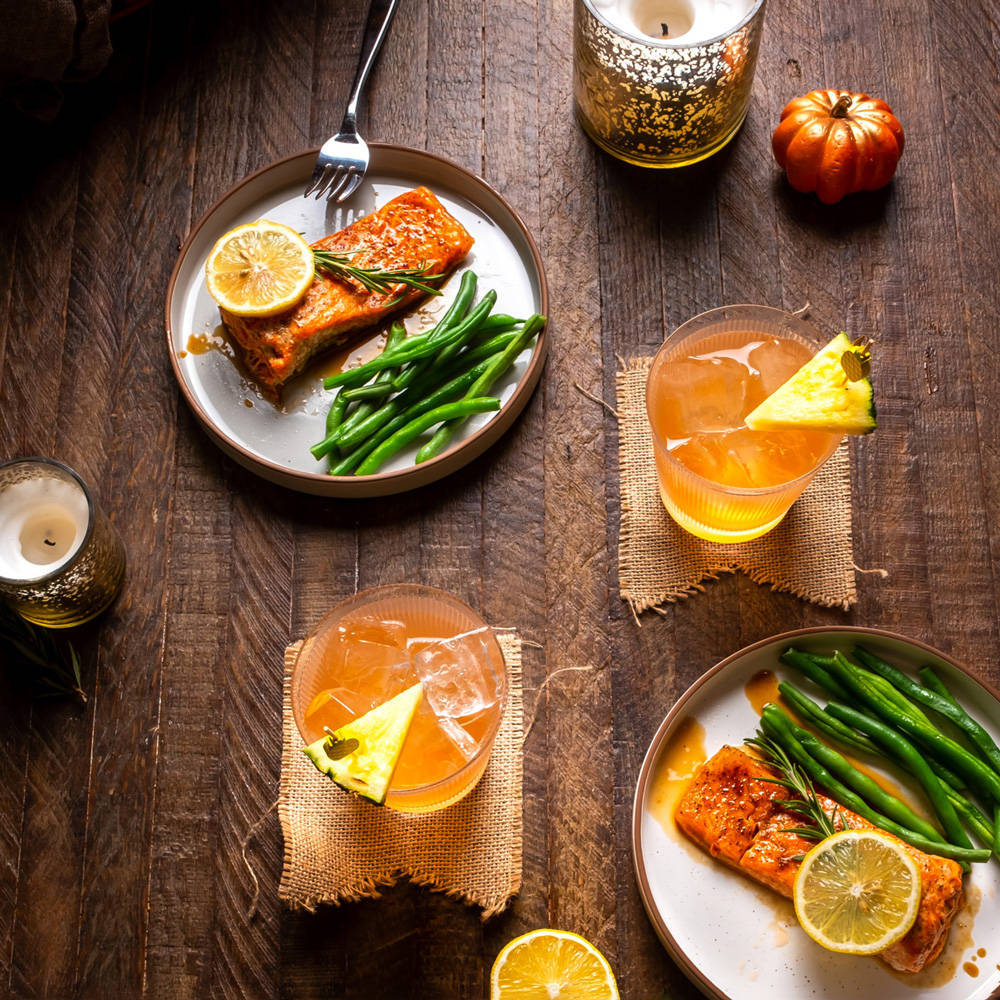 Salmon Dish And Cordial Drink Wallpaper