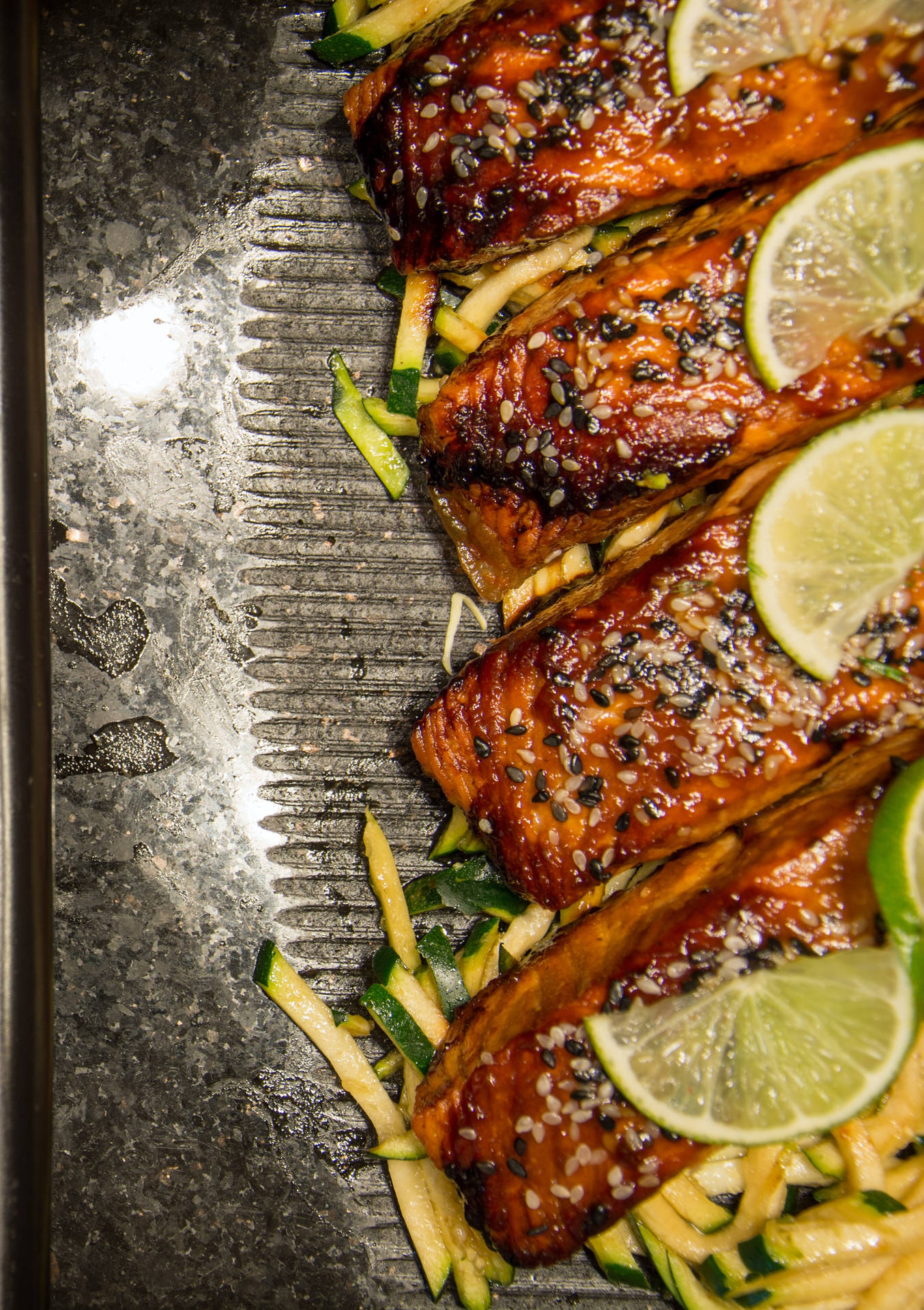 Salmon Grilled With Potatoes And Lemon On Tray Wallpaper