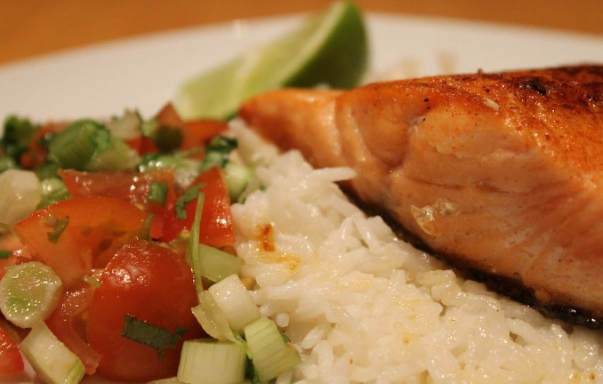 Salmon Rice And Vegetables Wallpaper