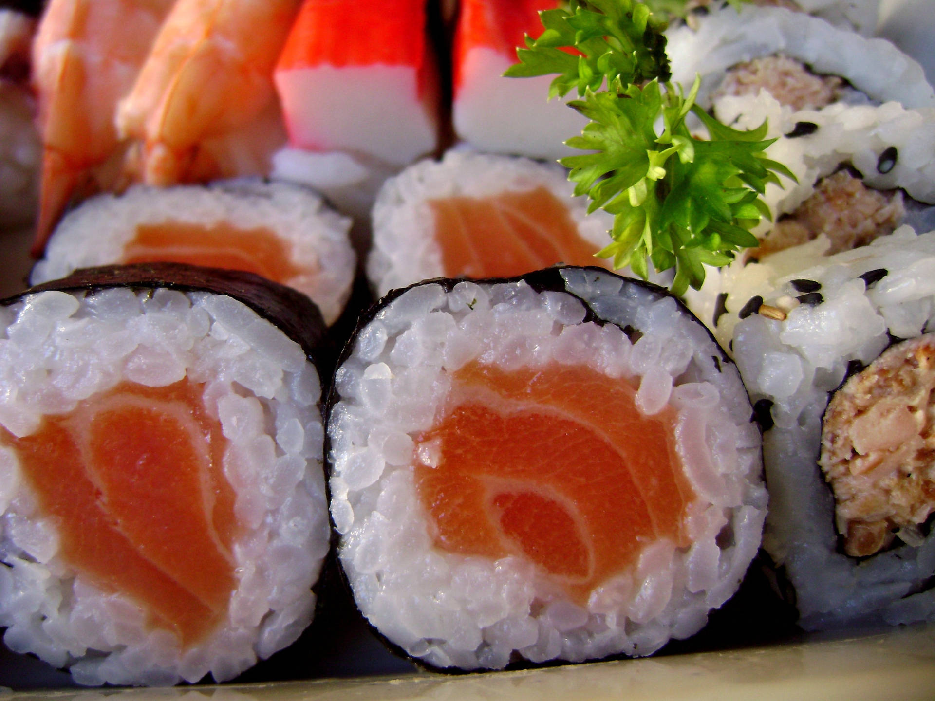 Salmon Sashimi In Maki Roll Wallpaper