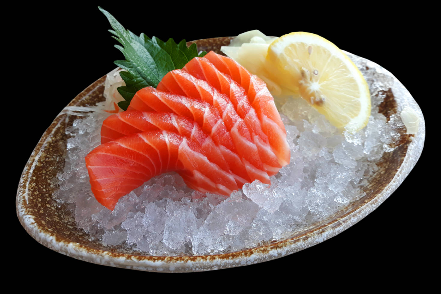 Salmon Sashimi With Lemon On Ice Wallpaper