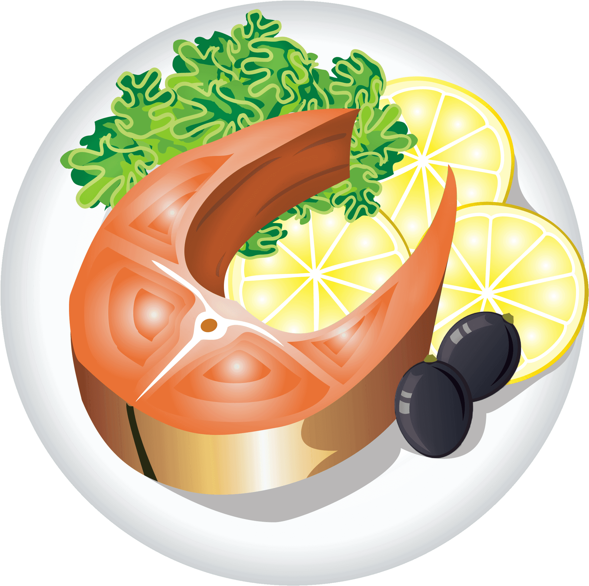 Salmon Steak Lemon Garnish Vector PNG