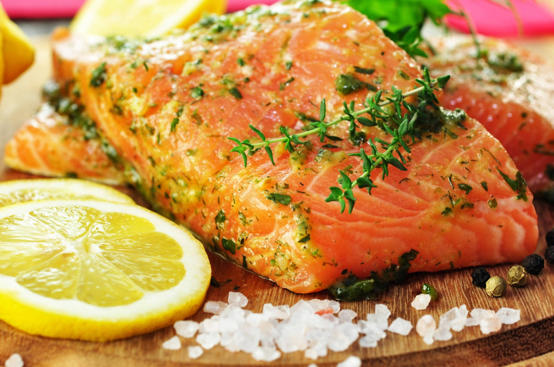 Salmon With Herbs Lemon And Salt Wallpaper