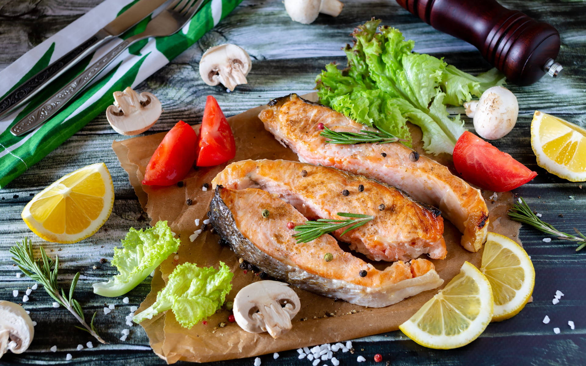 Salmon With Vegetables And Garnish Wallpaper