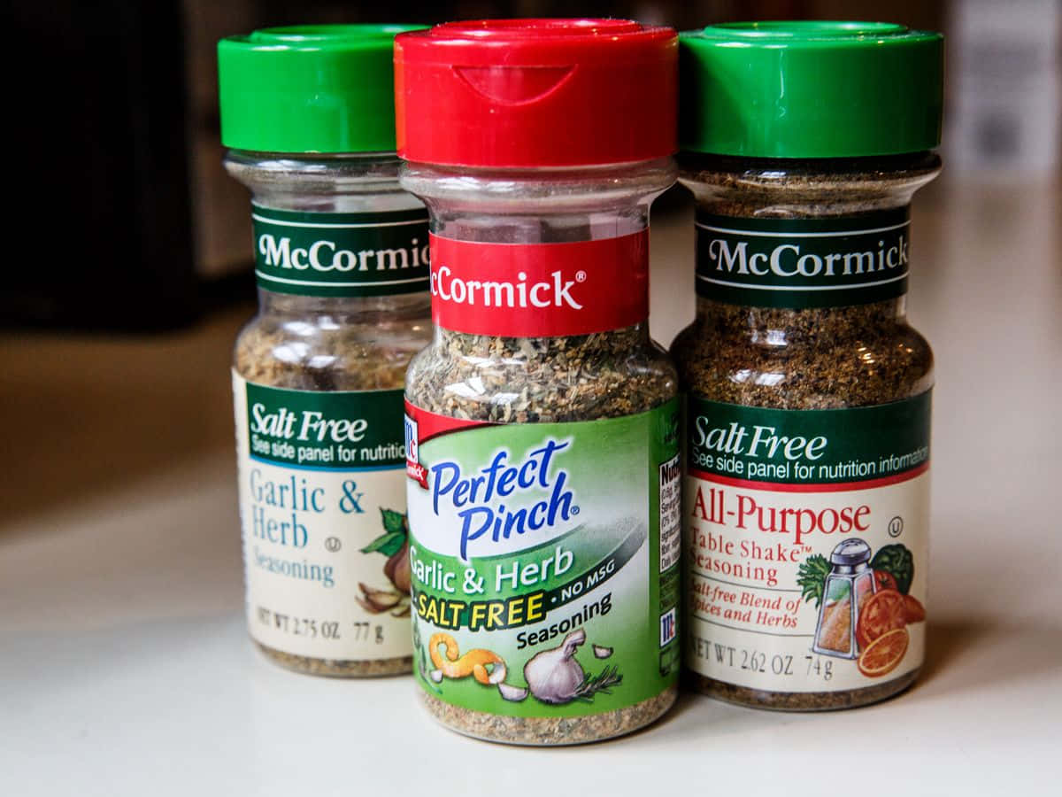 Salt Free Mccormick Spices In Small Bottles Wallpaper