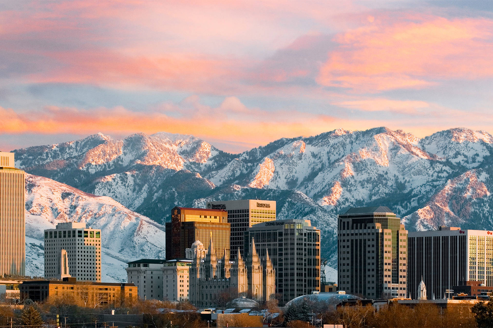 Download Salt Lake City Pink Sky Wallpaper