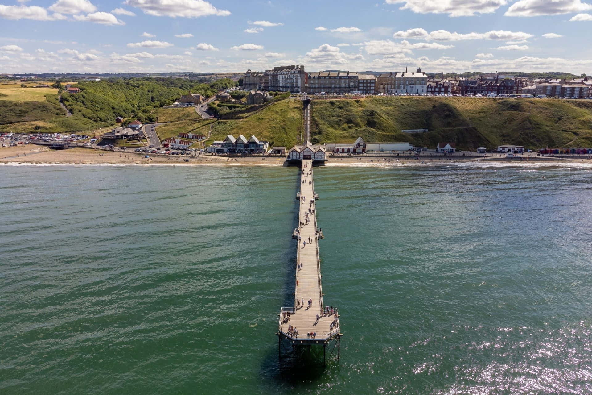 Download Saltburn Pier Aerial View Wallpaper | Wallpapers.com