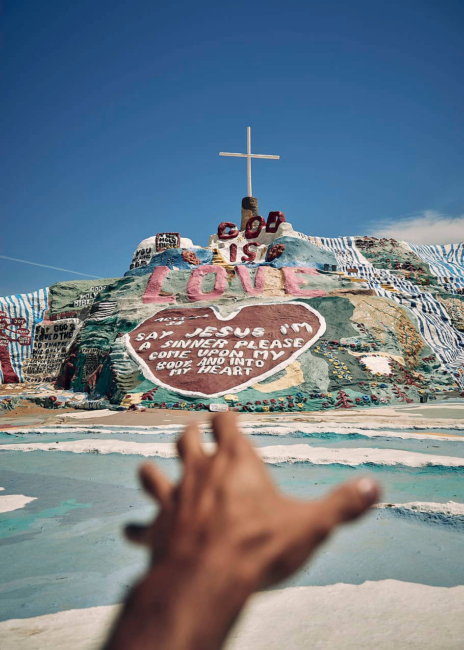 Salvation Mountain On Blue Aesthetic Quote Iphone Wallpaper