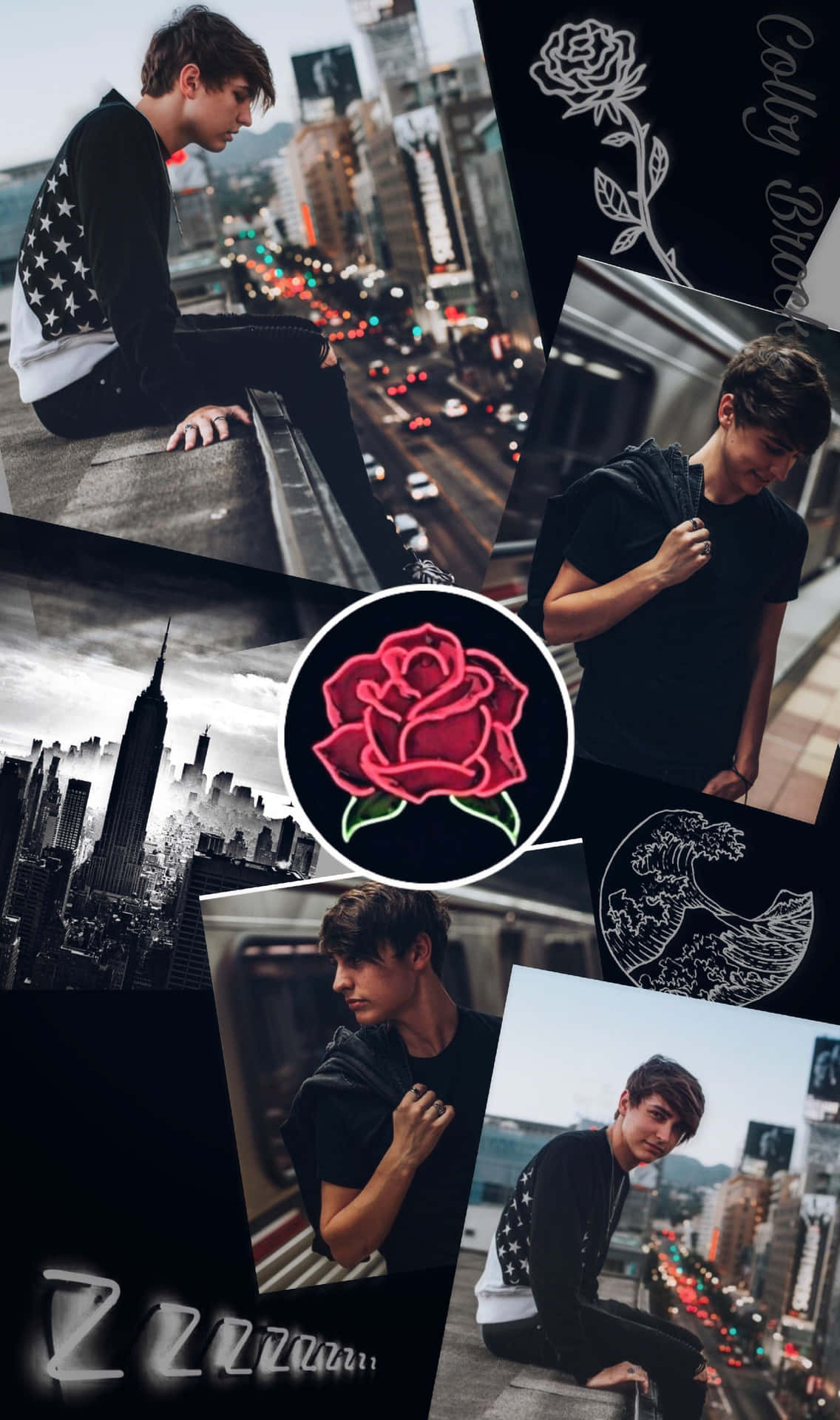 A Collage Of Photos Of A Man With A Rose Wallpaper