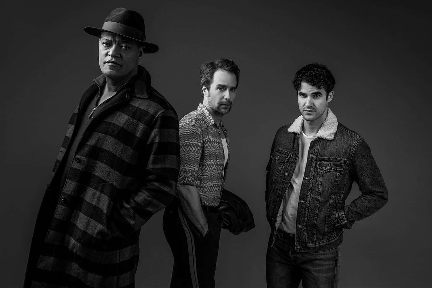 Sam Rockwell, Darren Criss, and Laurence Fishburne in a shared moment caught on camera. Wallpaper