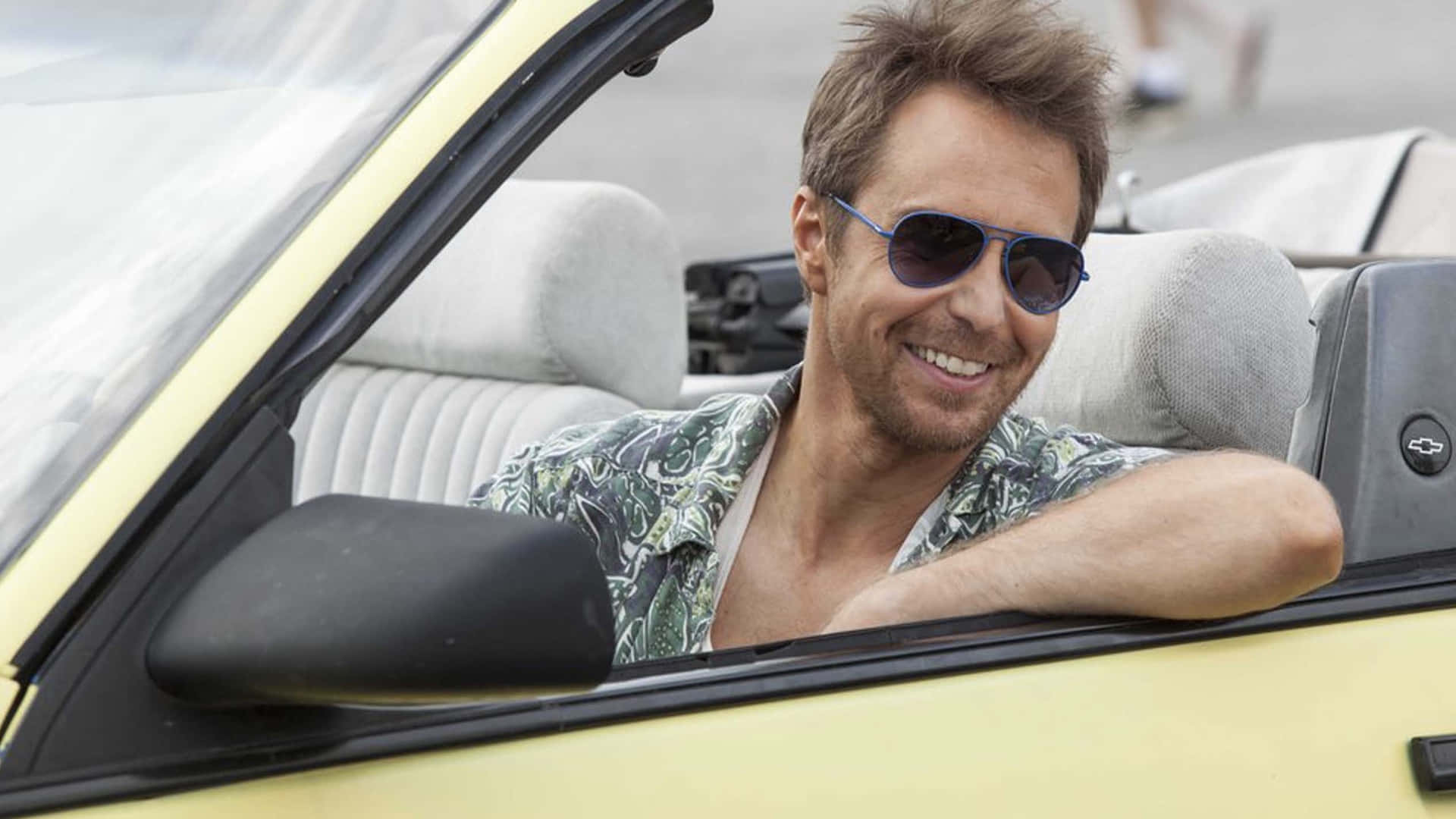 Sam Rockwell Smiling Car Photography Wallpaper