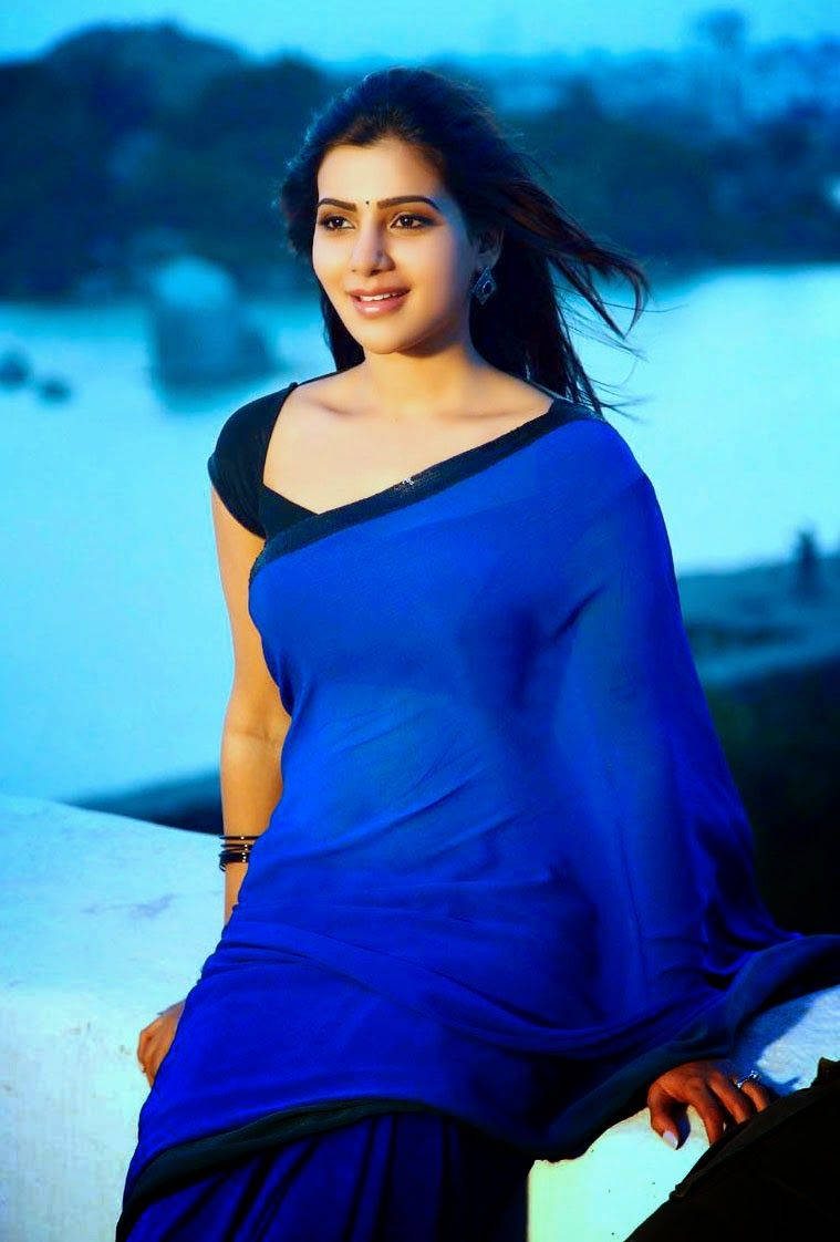 Samantha Saree Black And Blue Wallpaper