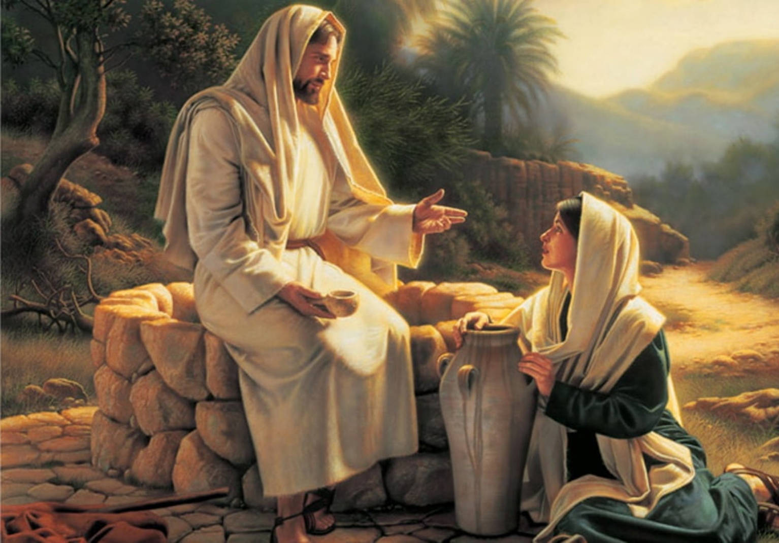 Samaritan Kvinde og Jesus Desktop Wallpaper Wallpaper