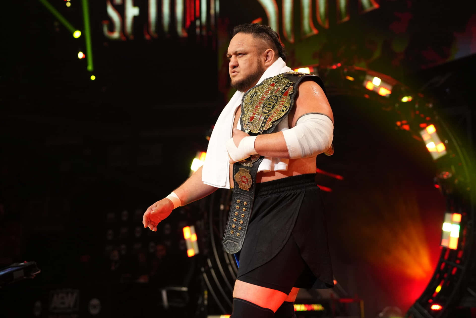 Samoa Joe in action during the United States Championship Match Wallpaper