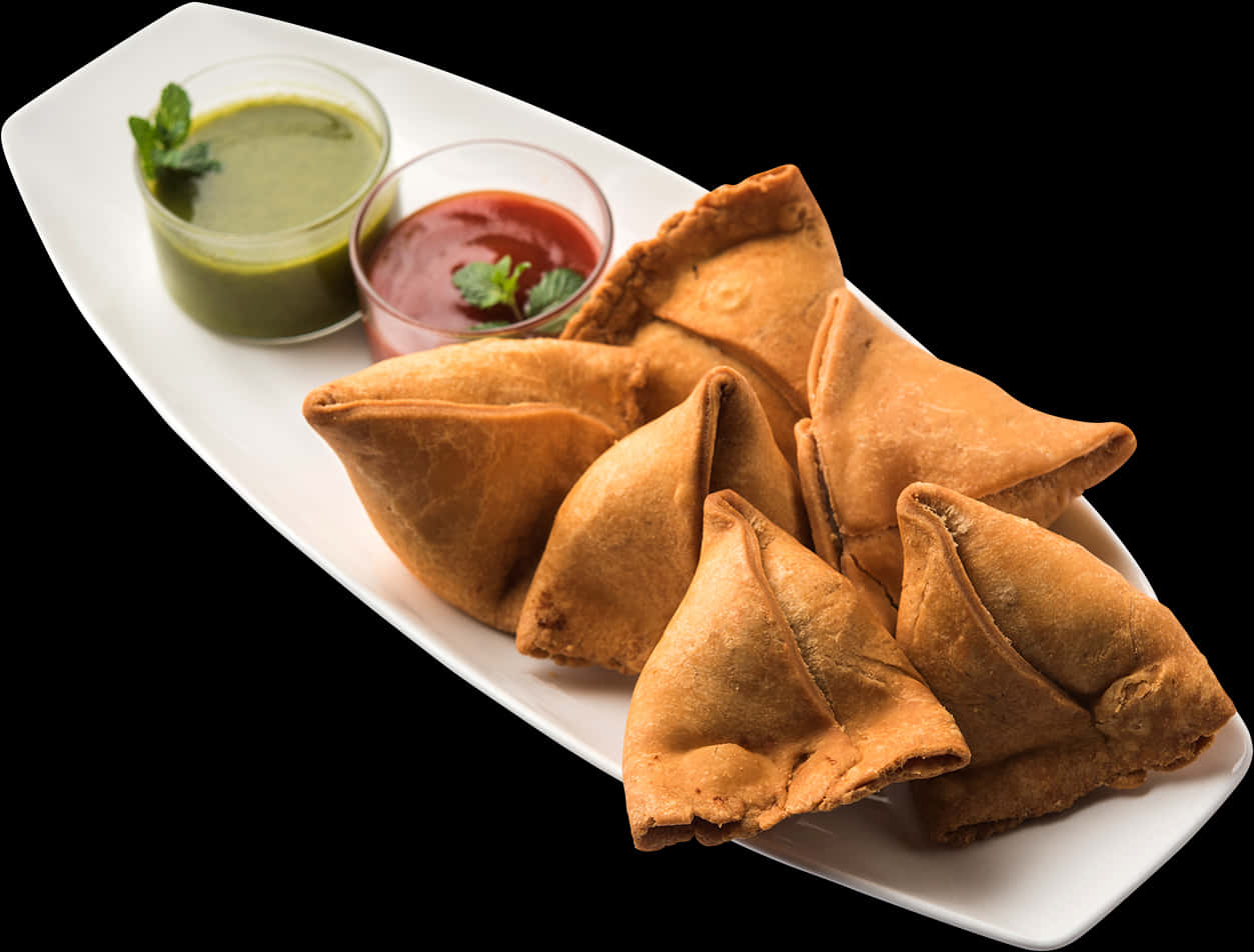 Samosaswith Dipping Sauces PNG