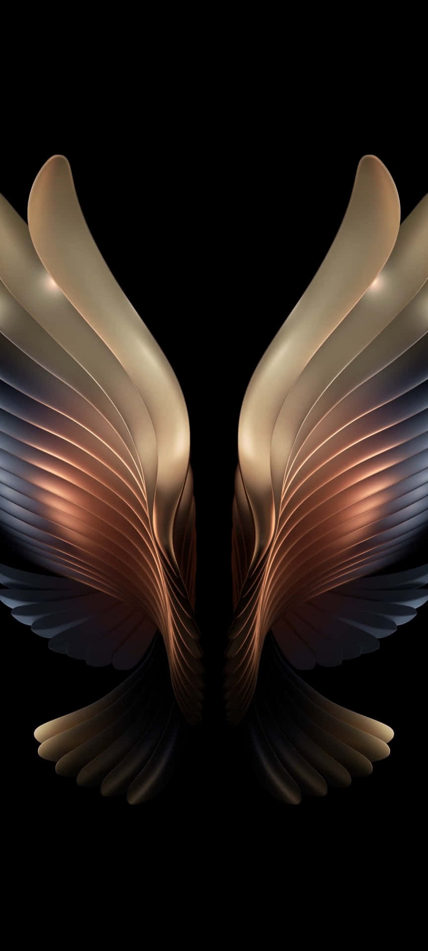 Two Golden And Brown Wings On A Black Background Wallpaper