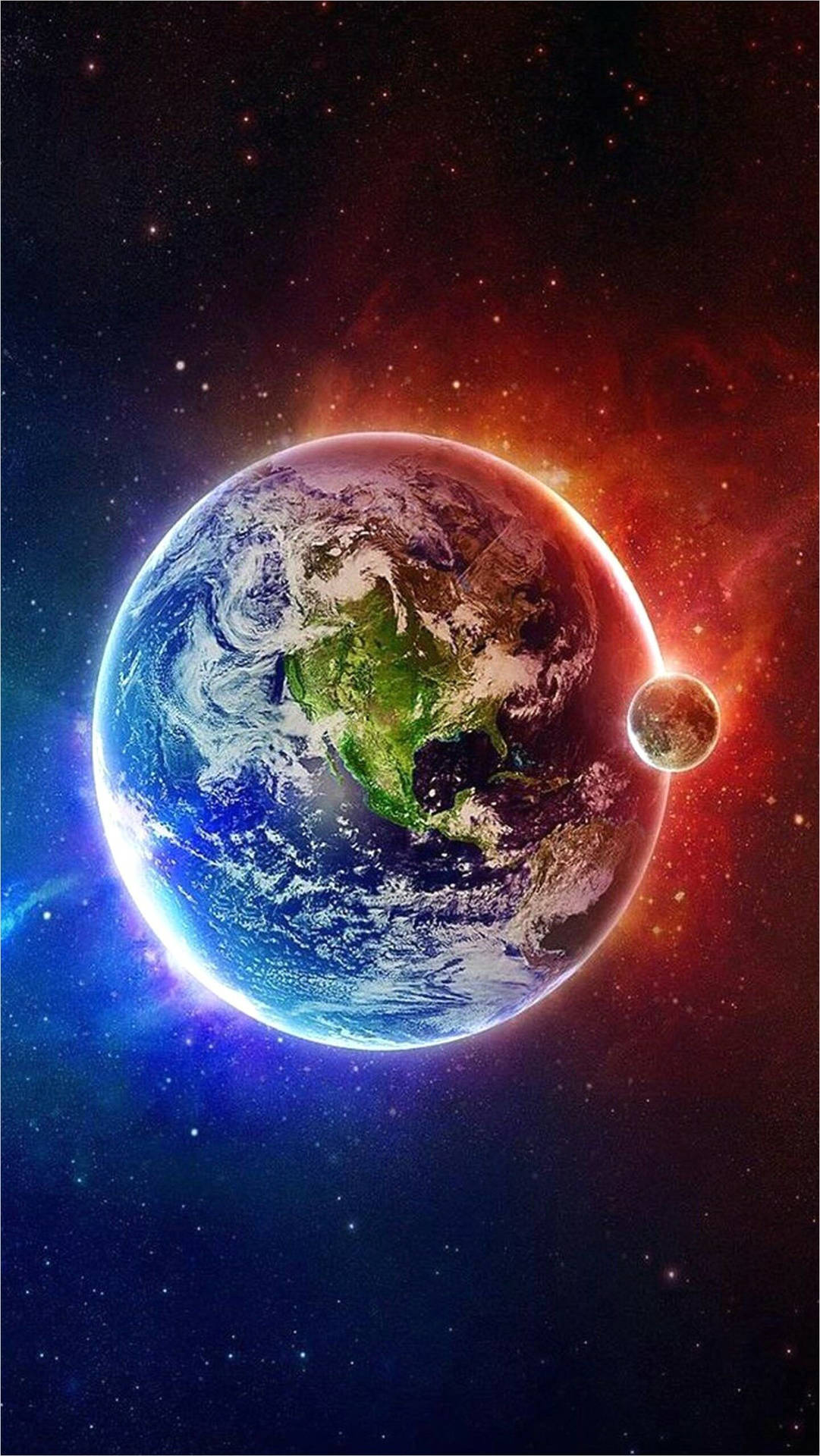 Samsung Galaxy 4k Earth And Moon Red Wallpaper