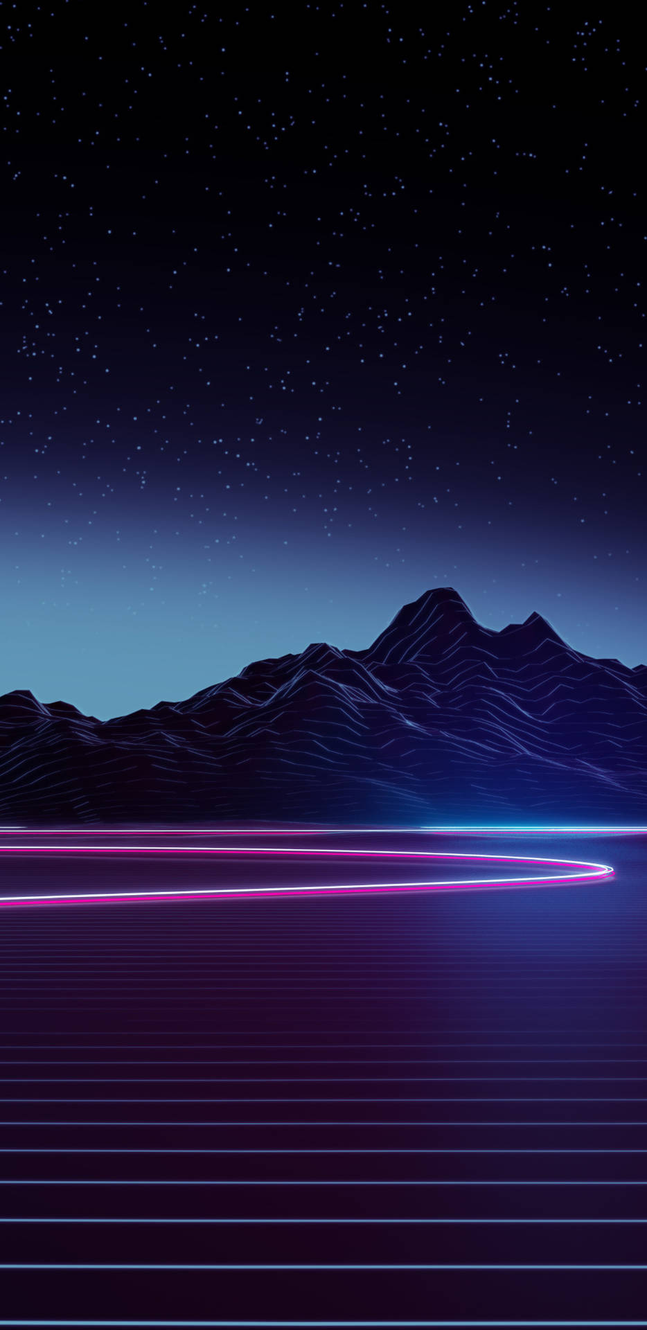 Samsunggalaxy Montanhas 4k E Raios De Luz De Neon. Papel de Parede