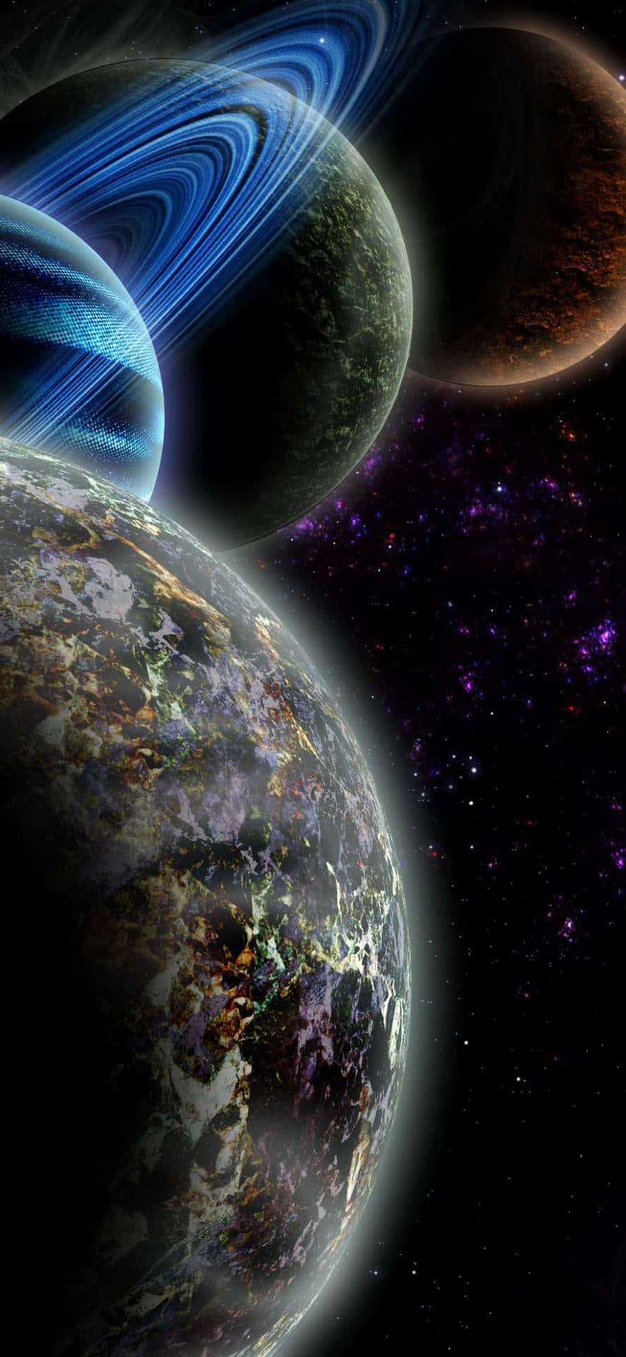 En rumscene med planeter og ringe Wallpaper