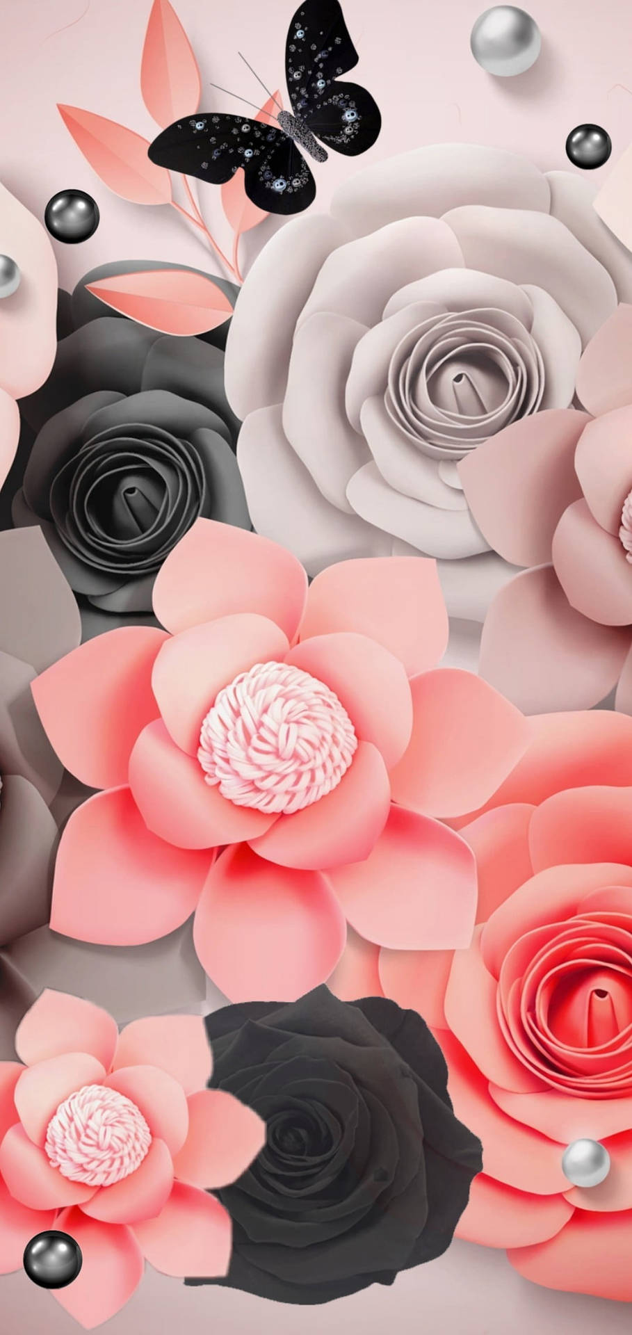 Samsung Galaxy S20 Pink And Black Paper Flowers Background
