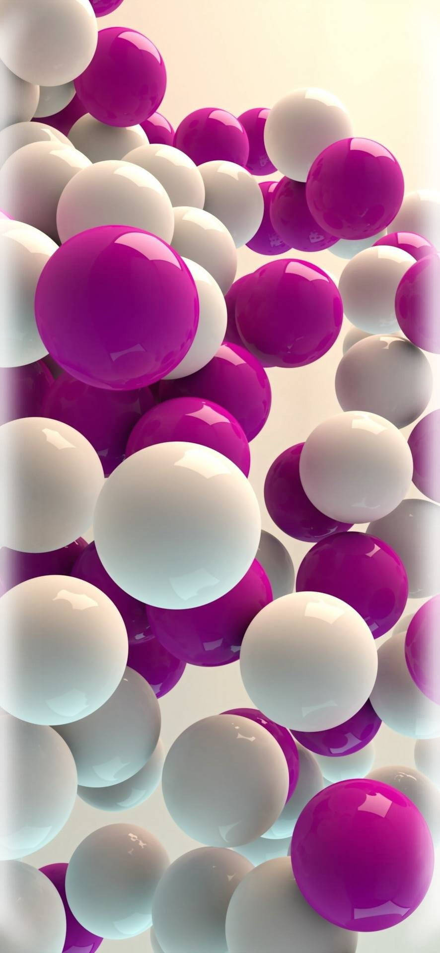 Samsung Galaxy S20 Floating in a Mesmerizing Background of White and Purple Spheres Wallpaper