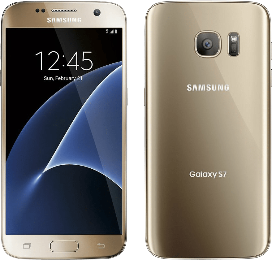 Samsung Galaxy S7 Gold Front Back View PNG