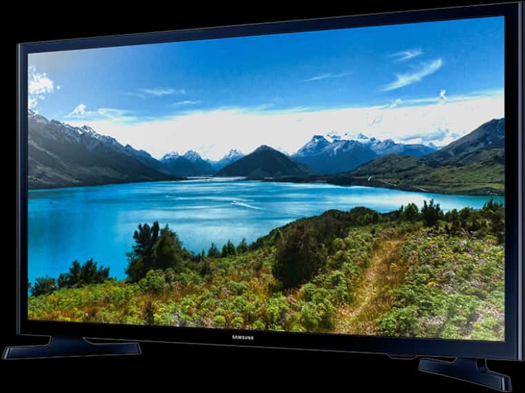 Samsung L E D T V Displaying Mountain Landscape PNG