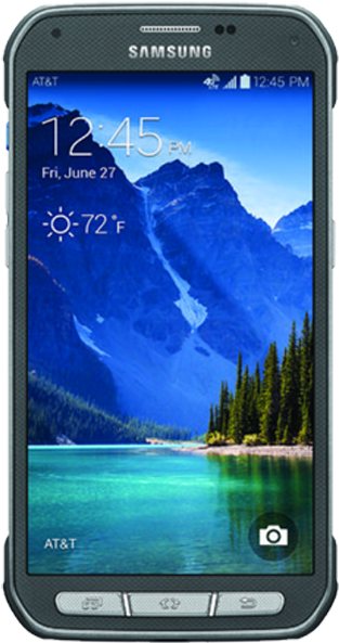 Samsung Rugged Smartphone Mountain Lake Wallpaper PNG