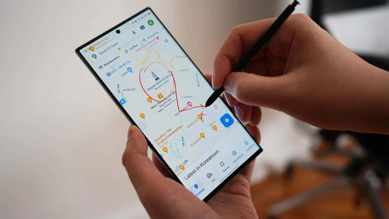 Samsung S23 Ultra Using Google Mapswith S Pen Wallpaper