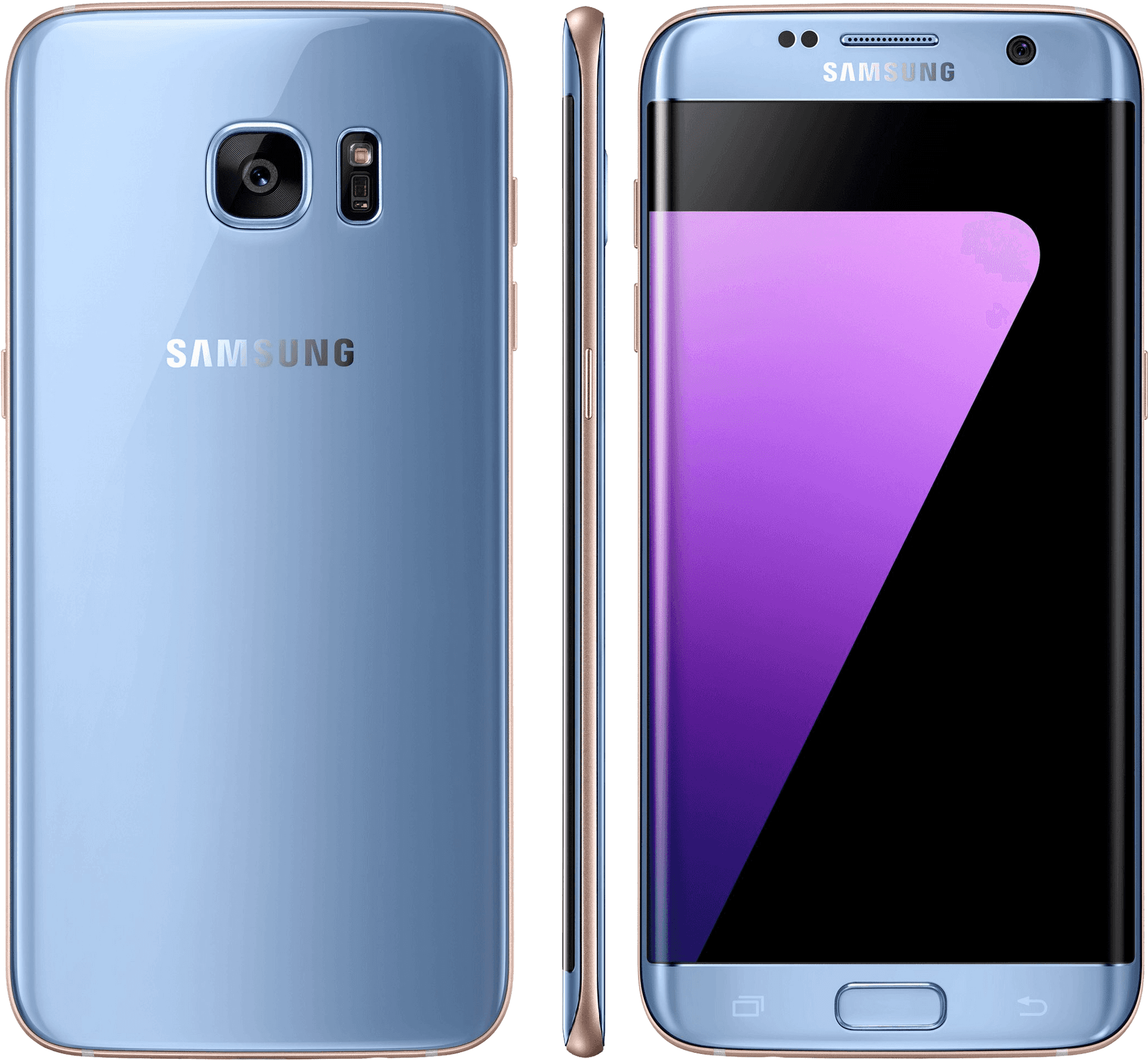 Samsung Smartphone Blue Front Back Side Views PNG