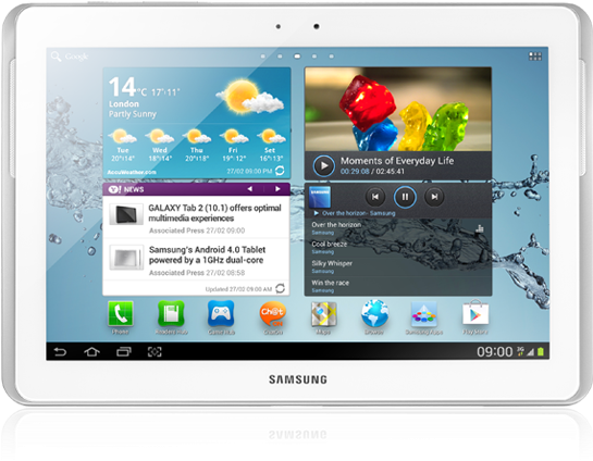 Samsung Tablet Displaying Weatherand Multimedia PNG