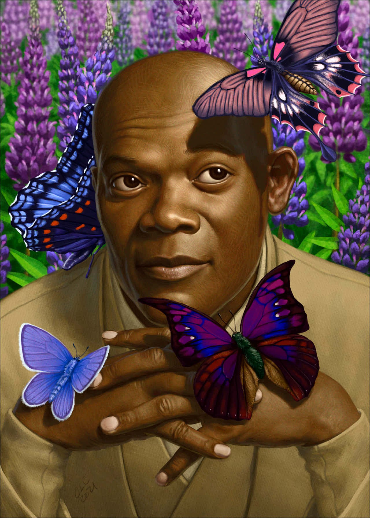 Samuell. Jackson Con Arte Gráfico De Mariposas. Fondo de pantalla